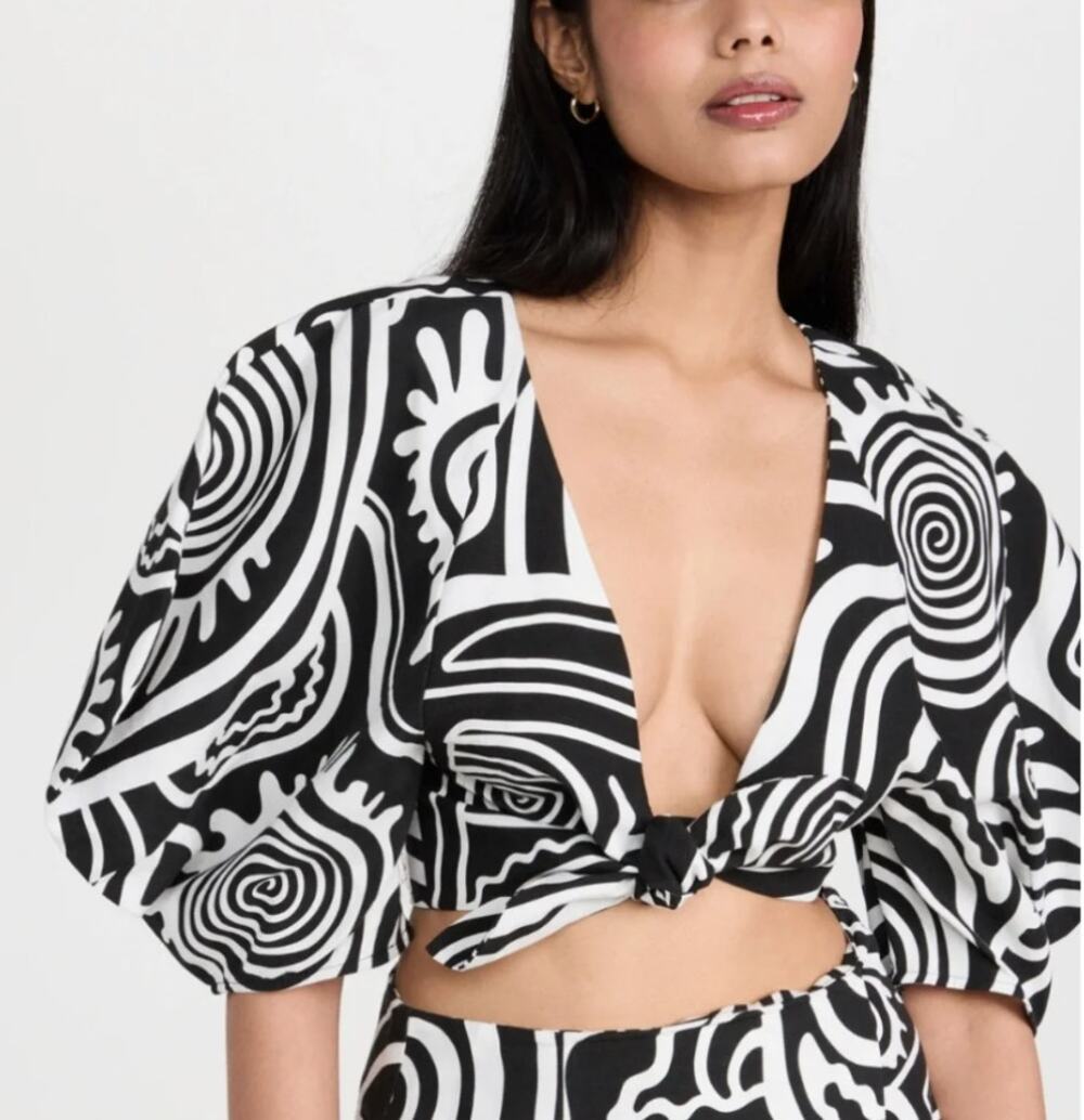 Mara Hoffman Navya Crop Top in Black and White Swirl Print Size Medium